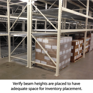Verify beam heights are placed to have adequate space for inventory placement.