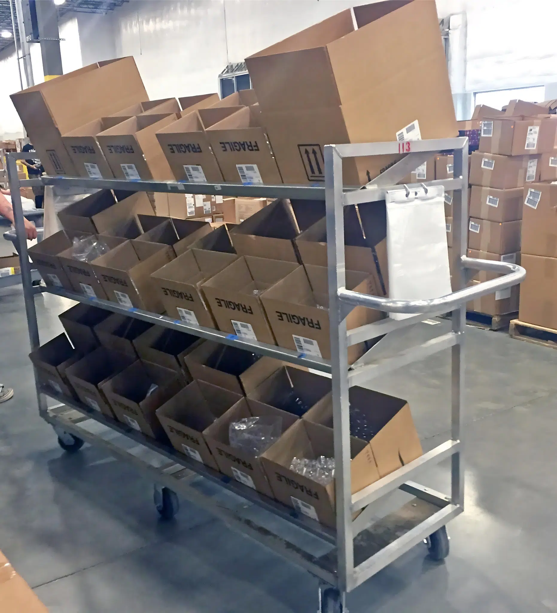 Warehouse Picking Cart with Slanted Shelves Side View