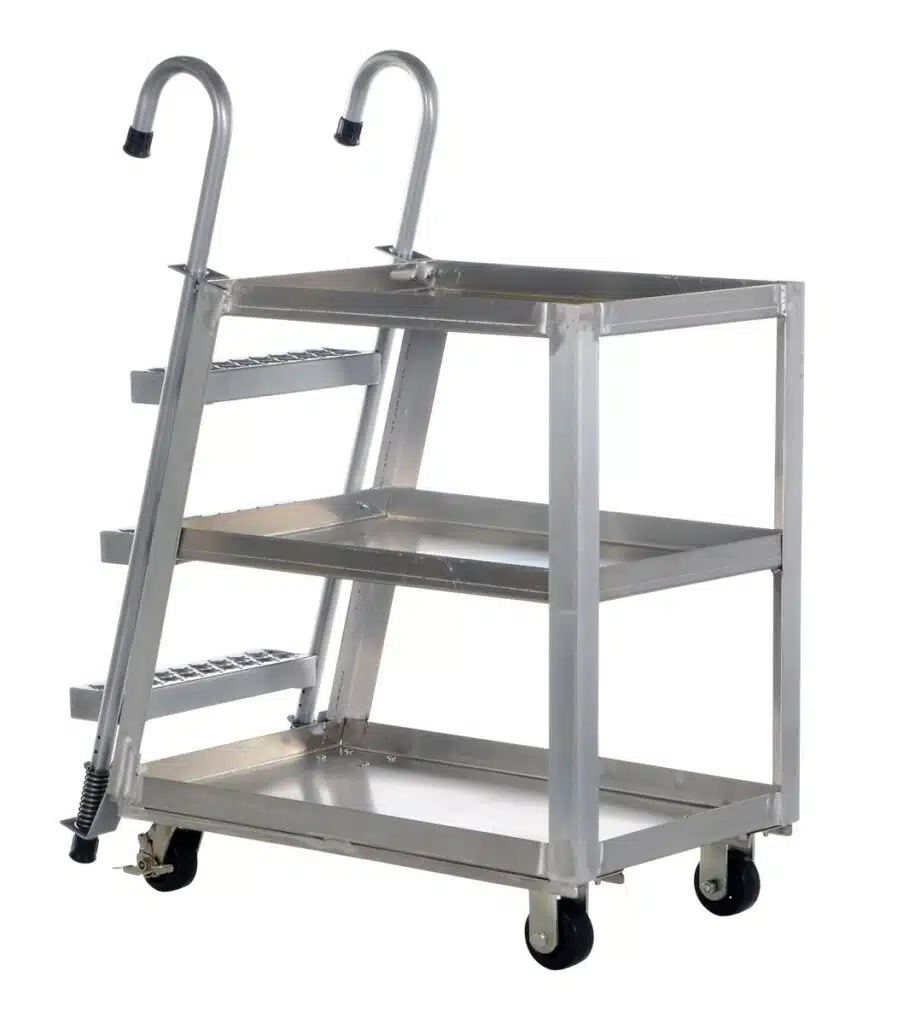 Aluminum ladder cart with three shelves