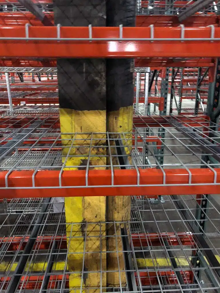 Wire decking installed around a building column