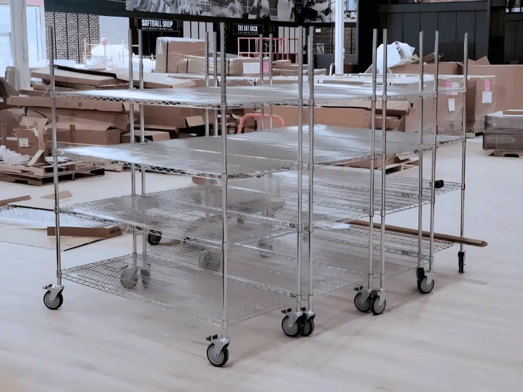 Retail Backroom Wire Pick Carts with four shelves