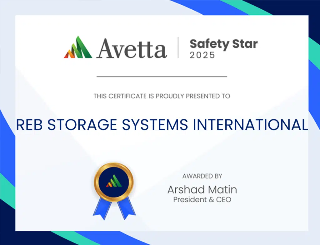 Certificate naming REB Storage Systems International an Avetta Safety Star Award winner for 2025