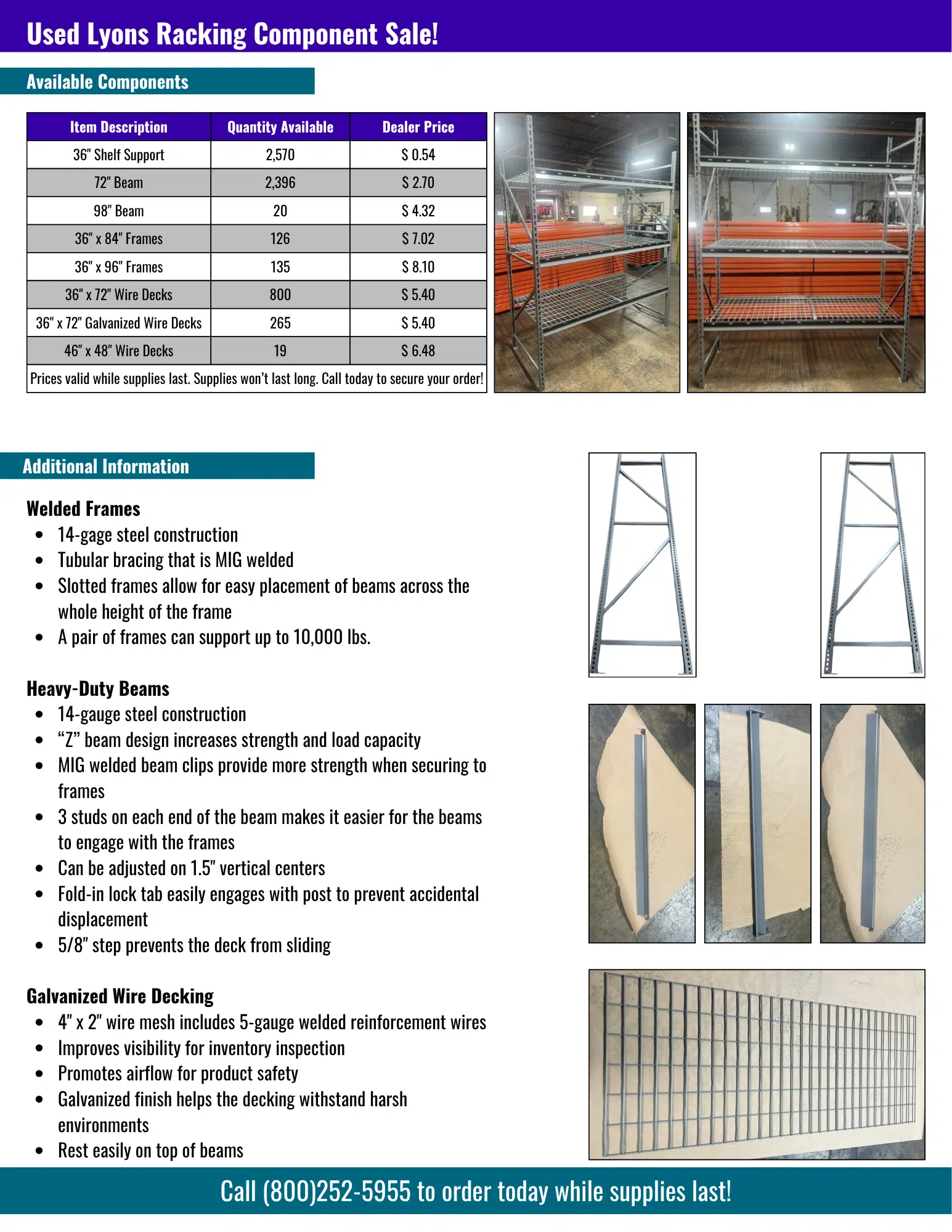 REB Lyons Flyer Flyer listing used Lyons racking available for sale