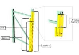 Illustration of a rack repair plan that includes strengthening the columns using a steel sleeve to reinforce structural integrity.
