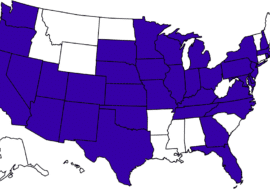 Retail Backroom Rivet Shelving + Track Ladders Service Coverage Map Map showing states where REB completed a job for this customer